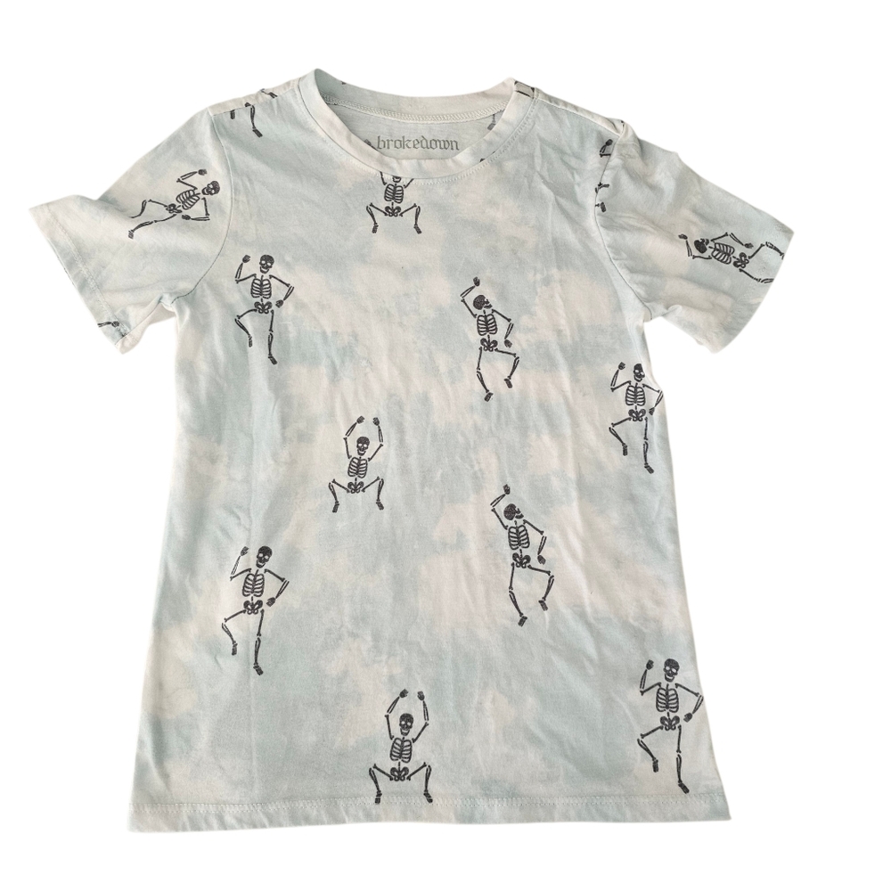 Brokedown Kids Tee Dancing Skeletons White Mint Tie Dye Short Sleeve Cotton 8
